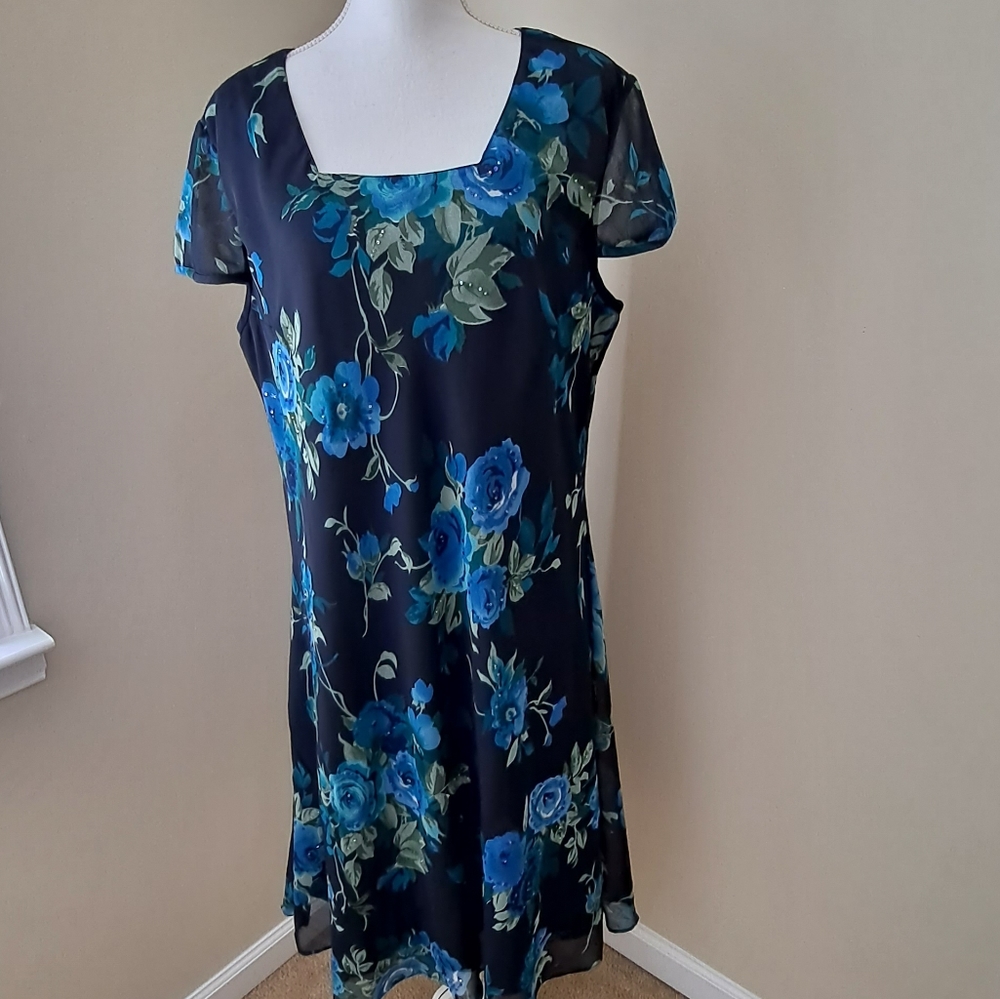 Floral Blue and Green Women's Dress